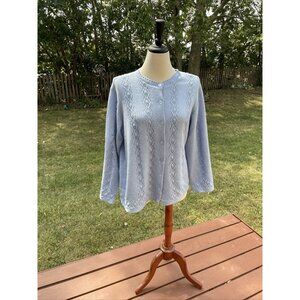 Petite Light Blue Button-Front Cardigan With Delicate Knit Pattern & 3/4 Sleeves